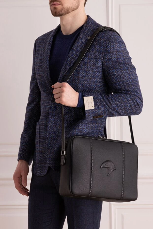 Stefano Ricci сумка через плече з натуральної шкіри чорна чоловіча 154910 - фото 2