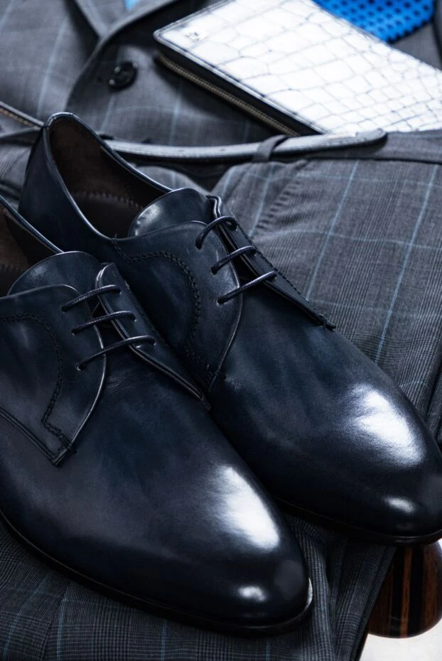 Roberto Morelli туфлі дербі класичні темно-сині шкіряні чоловічі 154995 - фото 2