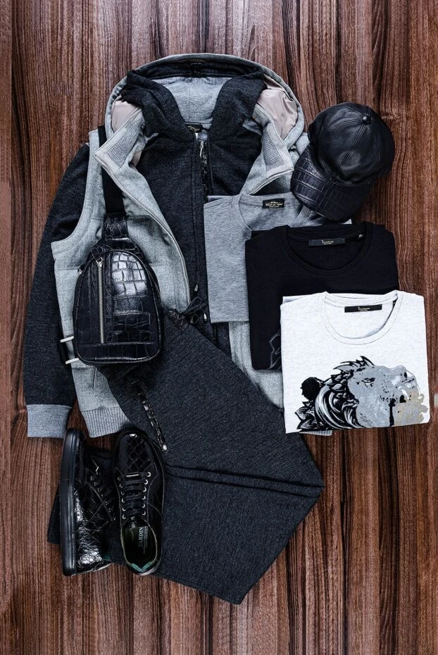 Mens dark grey tracksuit with hood and contrast inserts - photo 2