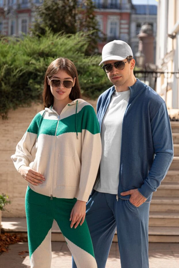 Блакитний чоловічий костюм із тонкого трикотажу на блискавці із вовни, шовку та кашеміру - фото 2