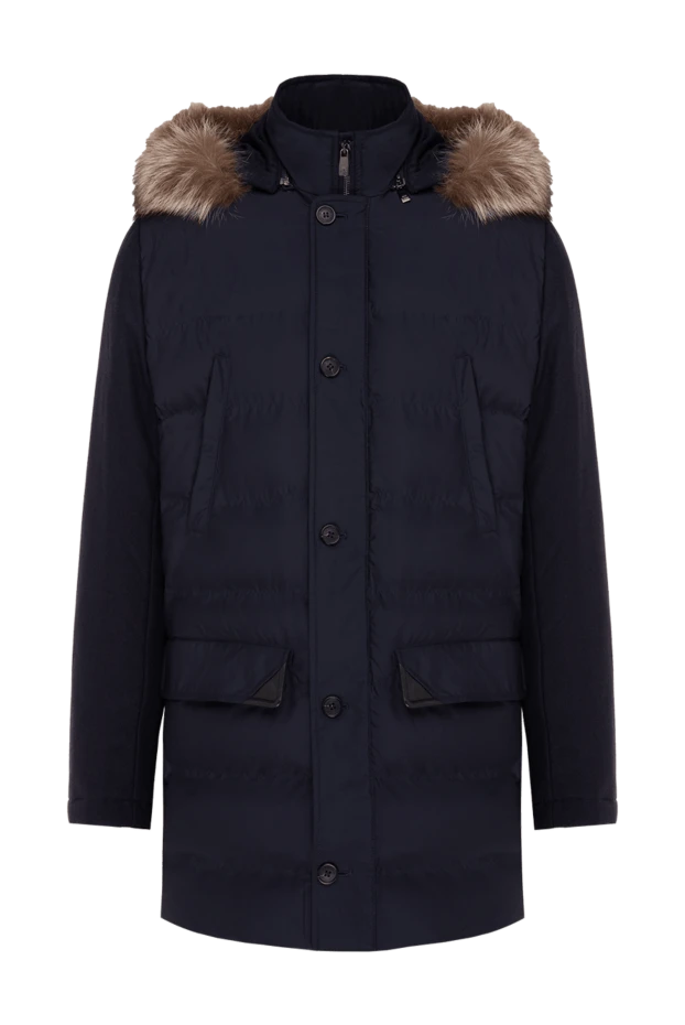 Corneliani man men's down jacket made of wool, polyester and genuine leather blue buy with prices and photos 155047 - photo 1