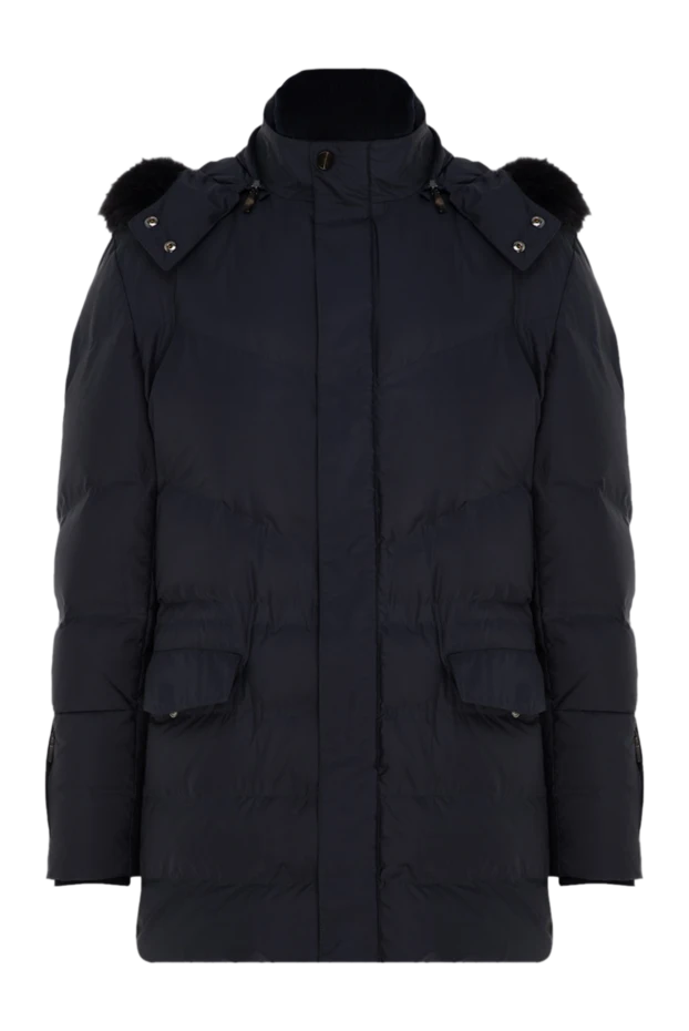 Corneliani man men's down jacket made of wool, polyester and genuine leather blue 155048 - photo 1