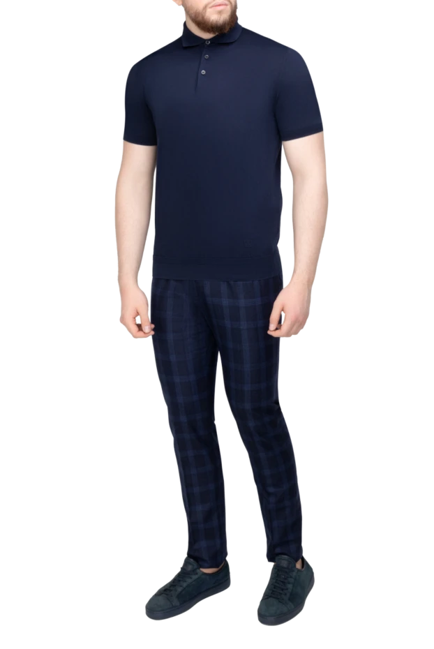 Штани глибокого синього відтінку з картатим візерунком та стрілками - фото 2