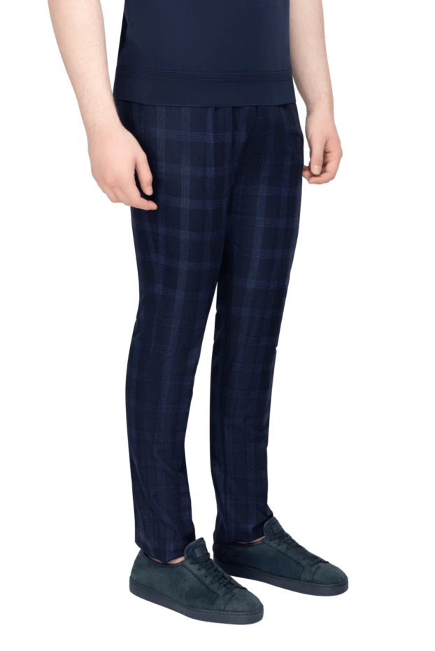 Brunello Cucinelli брюки глубокого синего оттенка с клетчатым узором и стрелками 155229 - фото 3