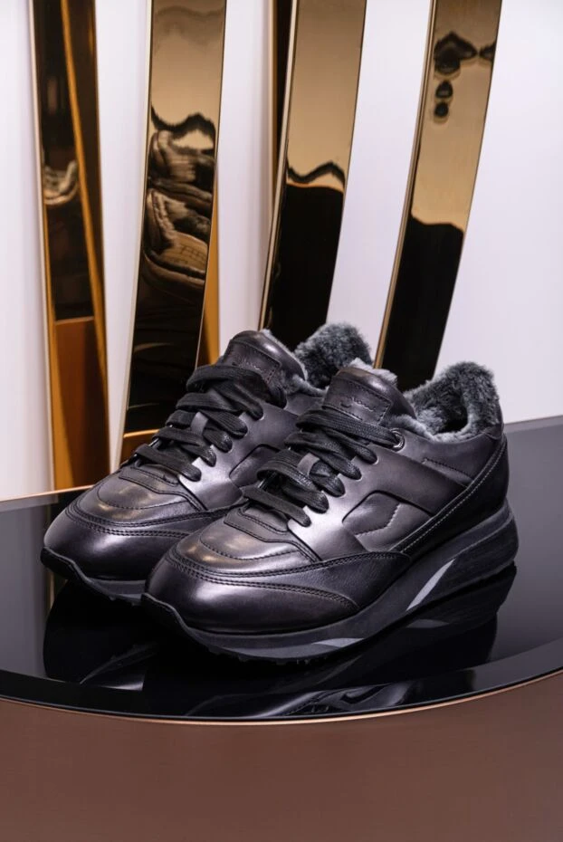 Santoni black leather sneakers with insulated fur lining 155235 - photo 2