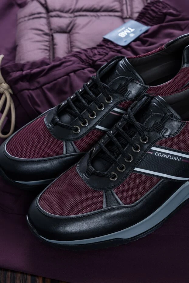 Corneliani men's textile and leather sneakers with logo and anatomical sole 155257 - photo 2