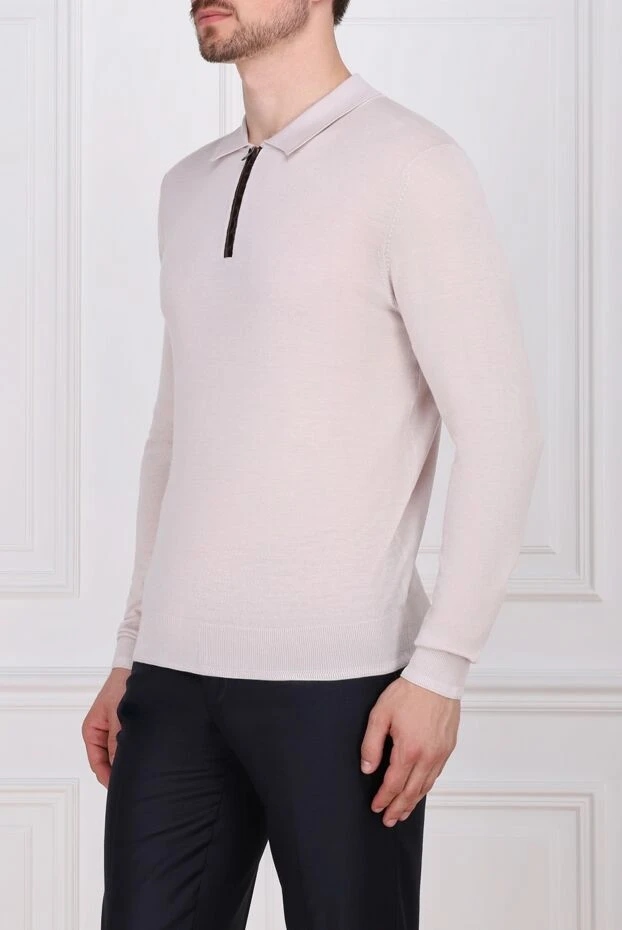 Torras long-sleeved polo with cashmere and alligator leather pink for men 195777 - photo 3