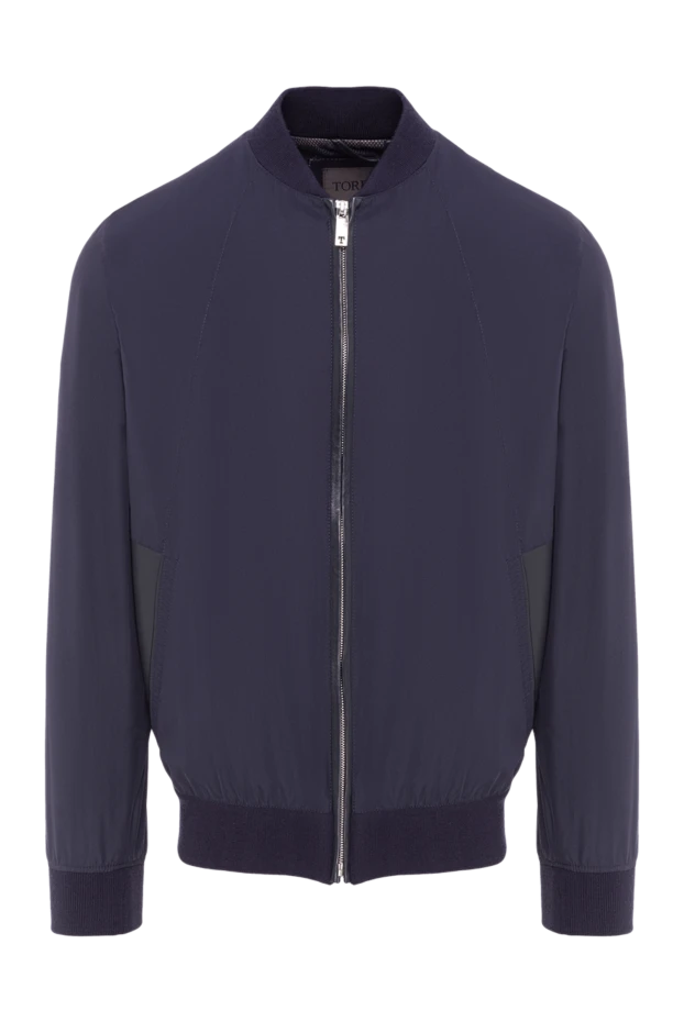 Бомбер из микрофибры синего цвета с контрастными вставками - фото 1