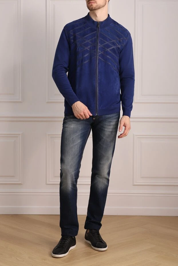 Torras blue suede and cotton cardigan for men 196560 - photo 2