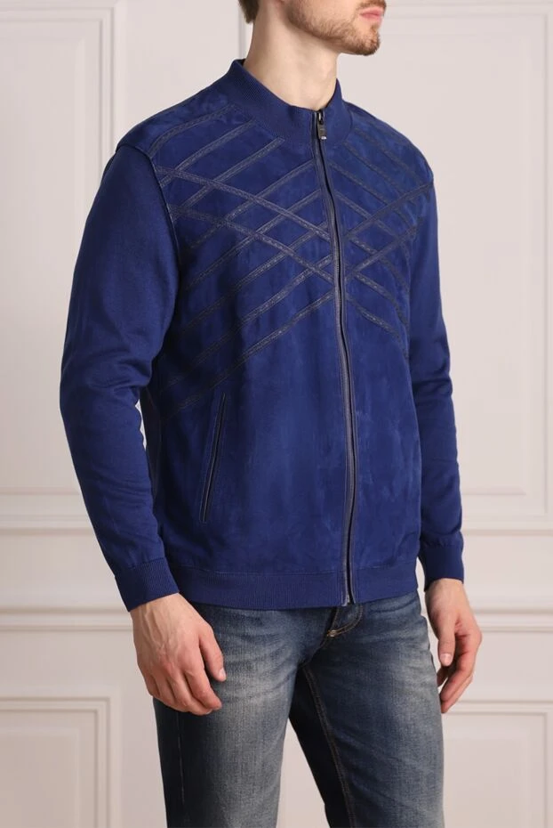 Torras blue suede and cotton cardigan for men 196560 - photo 3