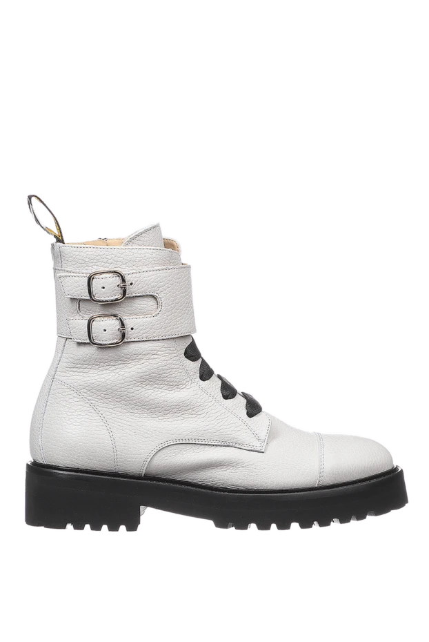 Women's gray leather boots with a black sole