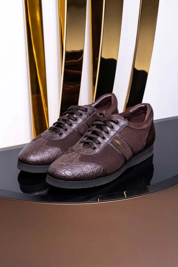 Zilli man brown suede and crocodile leather sneakers for men buy with prices and photos 155348 - photo 2