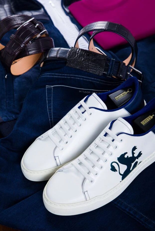 Zilli smooth leather sneakers with a graphic lion silhouette and dark lining 155364 - photo 2