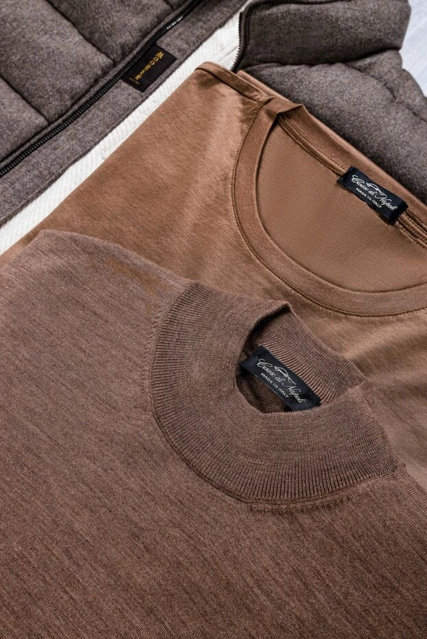 Cesare di Napoli футболка однотонна тютюнового відтінку з гладкої бавовни 155398 - фото 2