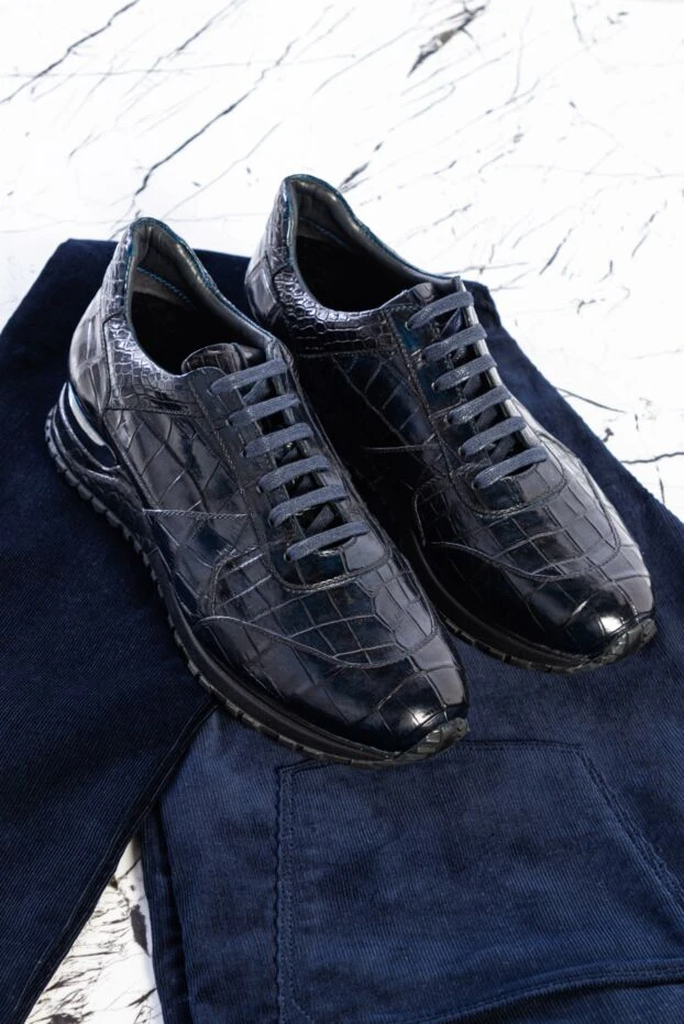 Cesare di Napoli кроссовки из крокодиловой кожи тёмно-синего цвета 155401 - фото 2