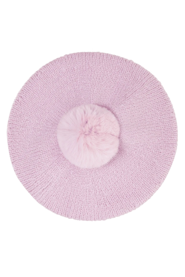 Lilac beret for women with pompom