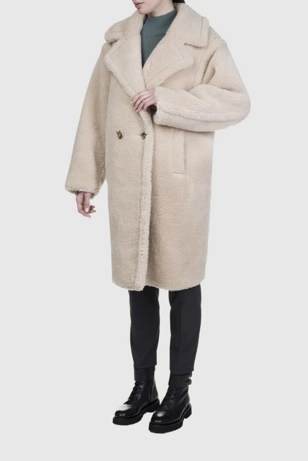 Fleur de Paris woman women's beige wool and acrylic fur coat 155496 - photo 2