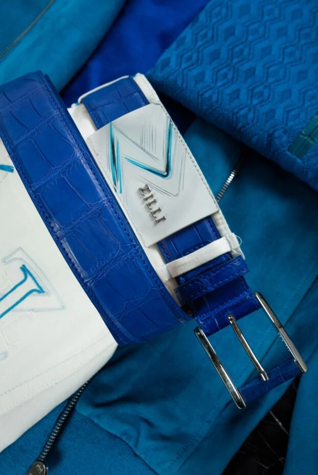 Ремінь зі шкіри крокодила синій ультрамариновий чоловічий - фото 2