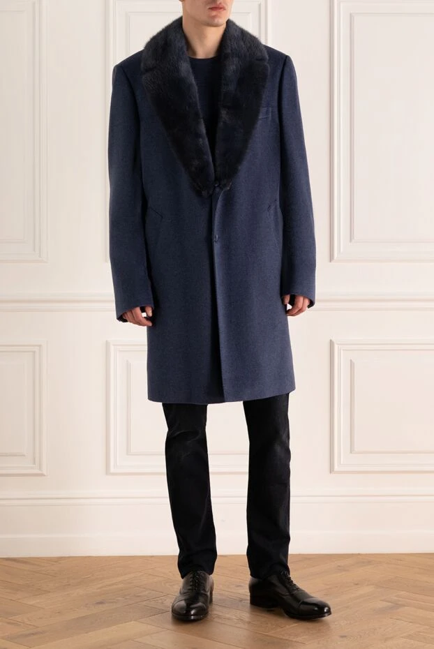 Cesare di Napoli man blue cashmere and mink coat for men 155512 - photo 2