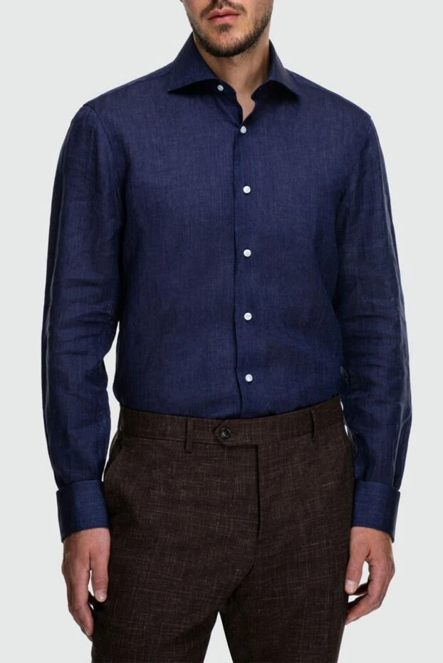 Barba Napoli man men's blue linen shirt 155589 - photo 2