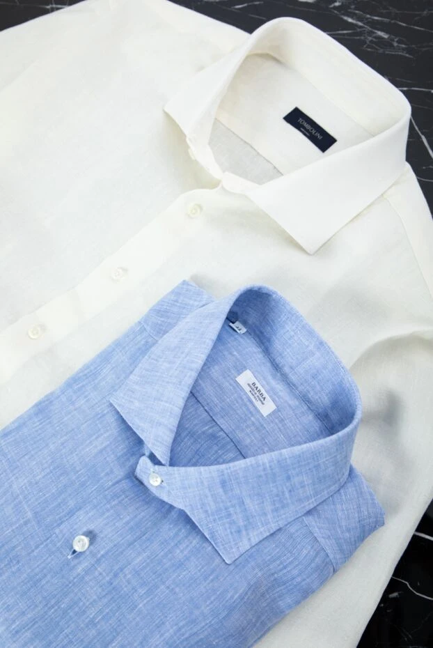 Barba Napoli men's linen shirt classic in blue 155590 - photo 3