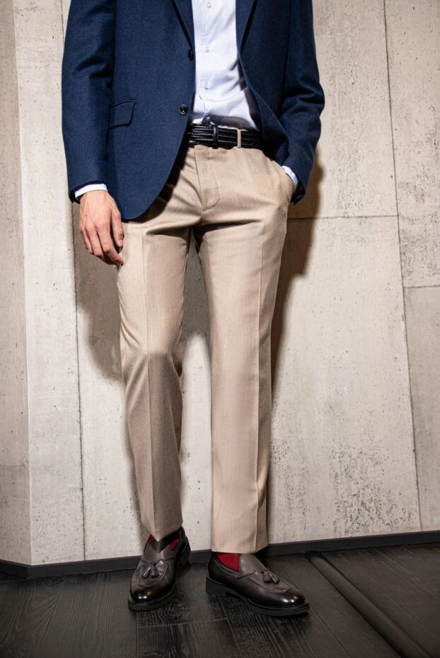 Cesare di Napoli men's beige wool and cashmere office trousers 155628 - photo 3
