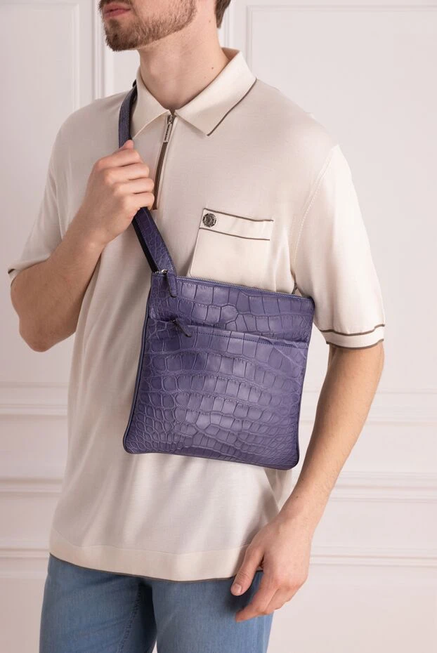 Cesare di Napoli man blue crocodile leather shoulder bag for men buy with prices and photos 155681 - photo 2