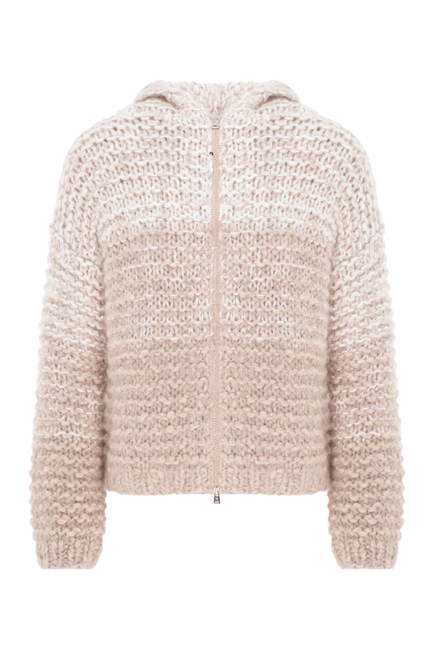 Panicale light beige womens knitted zip-up cardigan with a hood and fur 155818 - photo 1