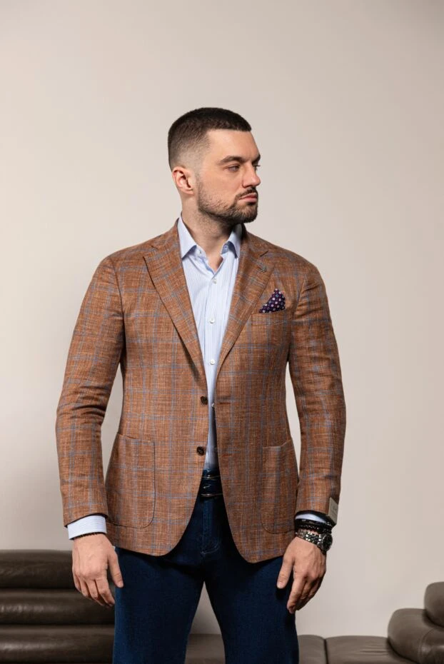 Barba Napoli сорочка чоловіча блакитна в тонку смужку з бавовни 155825 - фото 2