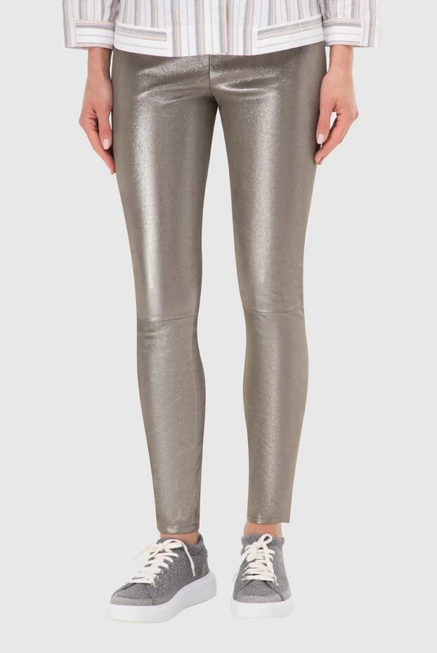 Panicale woman gray leather trousers for women 156023 - photo 2