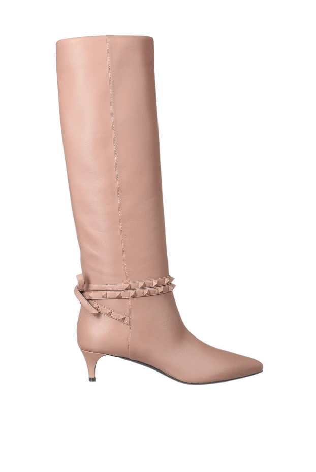 Valentino women's leather boots with a decorative strap, beige 156127 - photo 1