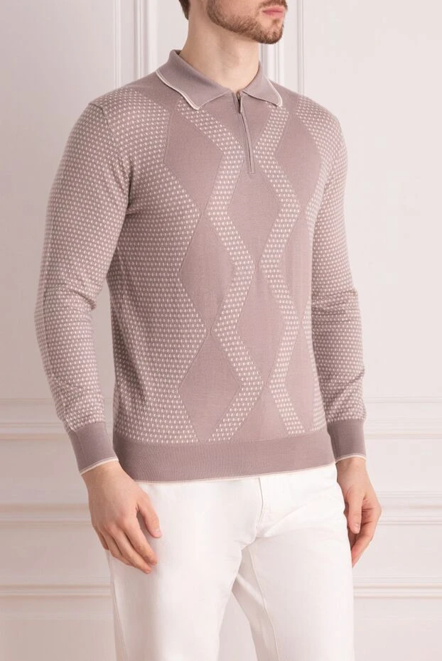 Stefano Ricci beige men's long sleeve silk and cashmere polo shirt 156130 - photo 3