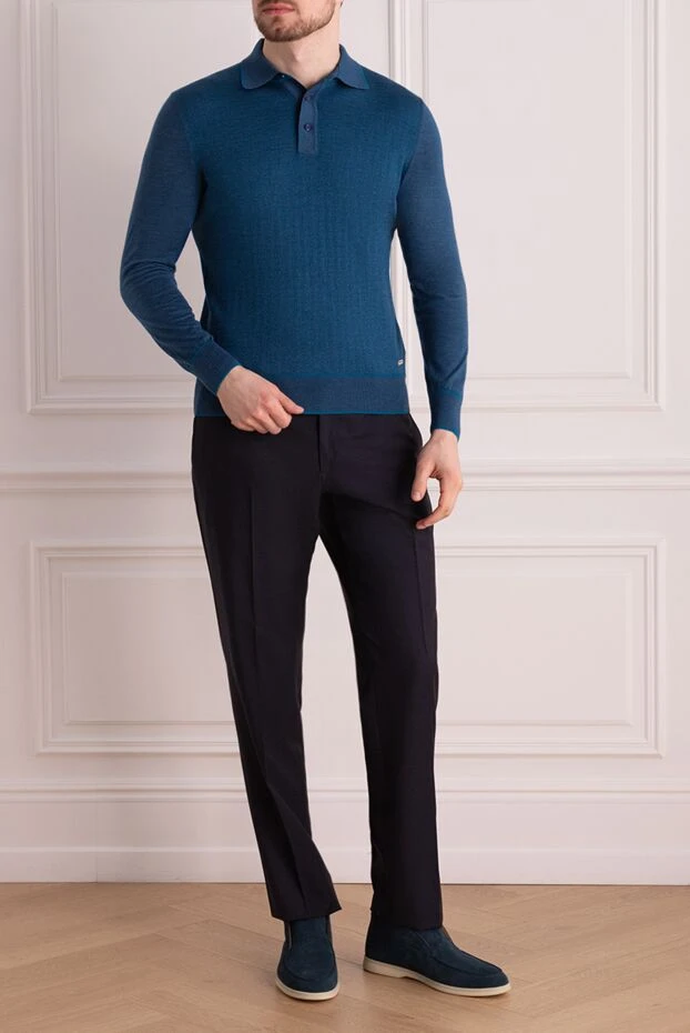 Stefano Ricci long-sleeved silk and cashmere polo blue for men 156146 - photo 2