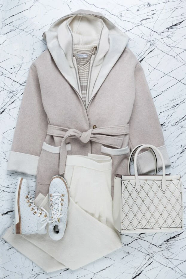 Женский костюм из кашемира с капюшоном и накладными карманами с декором мониль - фото 2