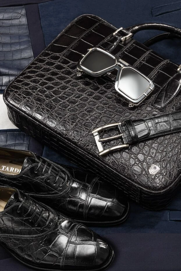 Tardini туфлі оксфорди cap toe чорні зі шкіри алігатора чоловічі 156237 - фото 2