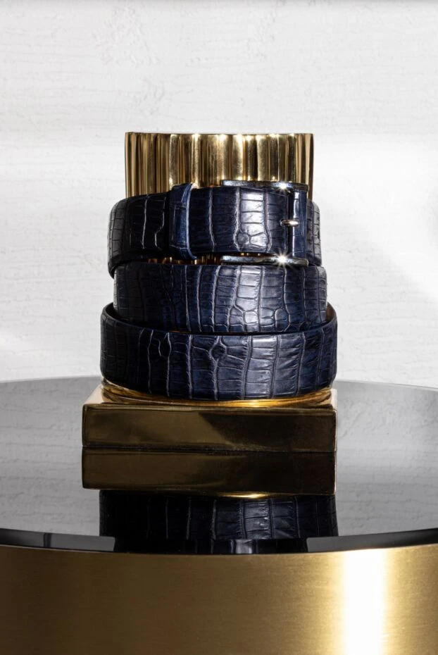 Ремень из кожи крокодила фиолетово-синий мужской - фото 2