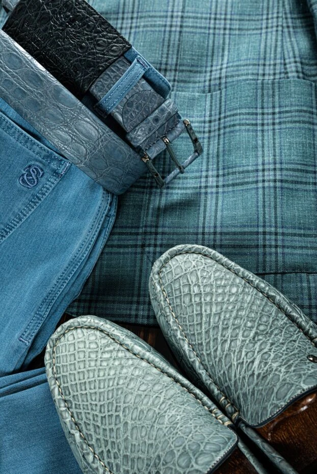 Crocodile leather belt blue for men - photo 2