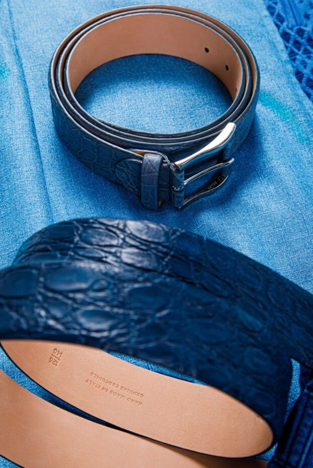 Ремень из кожи крокодила стально-синий мужской - фото 2