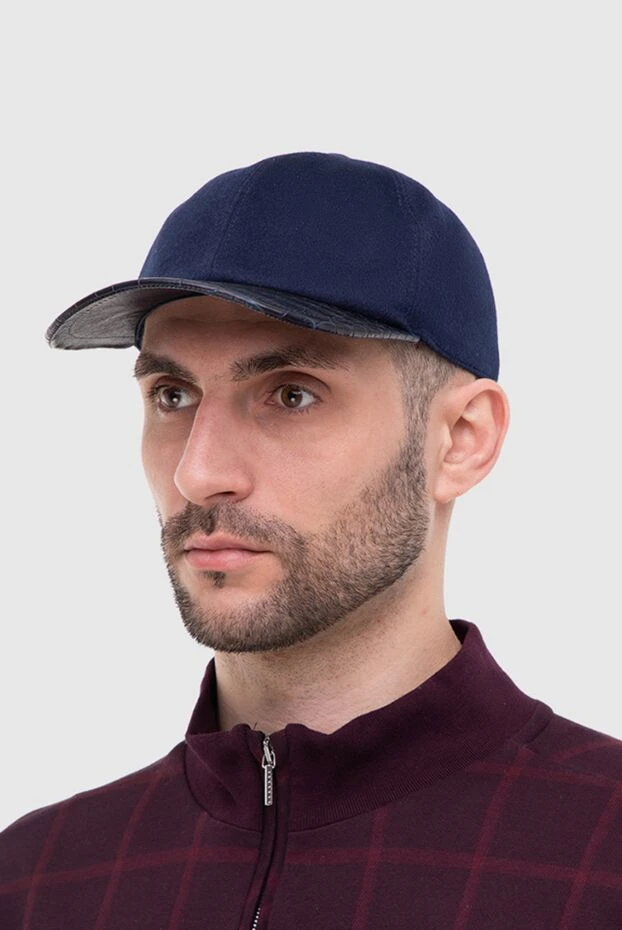 Cesare di Napoli man blue alligator and cashmere cap for men 156346 - photo 2