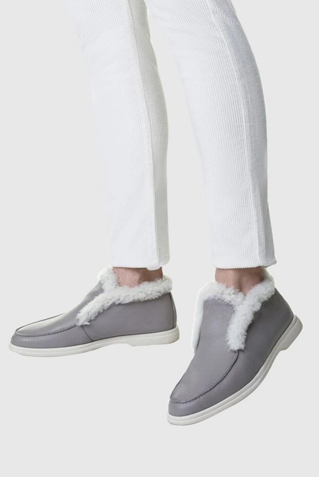 Cesare di Napoli woman gray leather and fur loafers for women buy with prices and photos 156365 - photo 2
