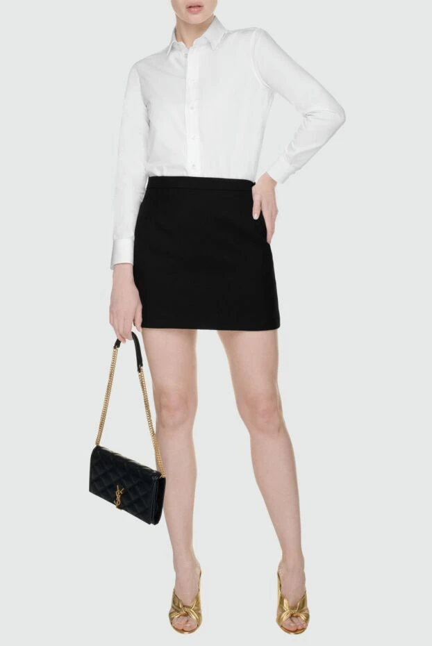 Saint Laurent класична вовняна міні-спідниця чорного кольору 156449 - фото 3