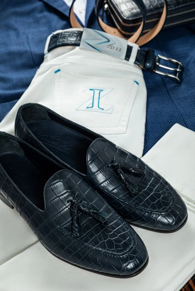 Cesare di Napoli blue tassel loafers made of crocodile leather for men 156491 - photo 2