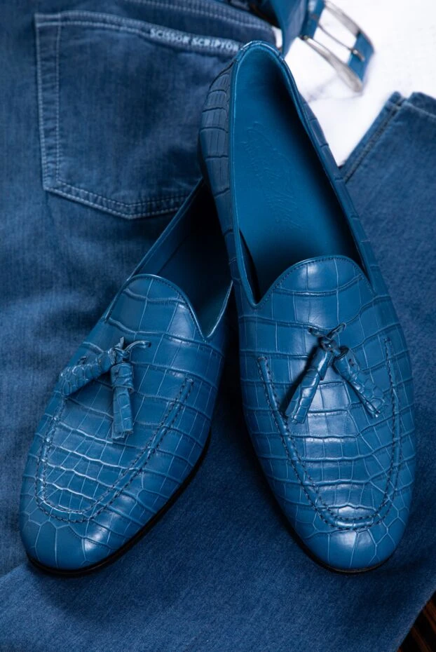 Cesare di Napoli light blue tassel loafers made of crocodile leather for men 156495 - photo 3