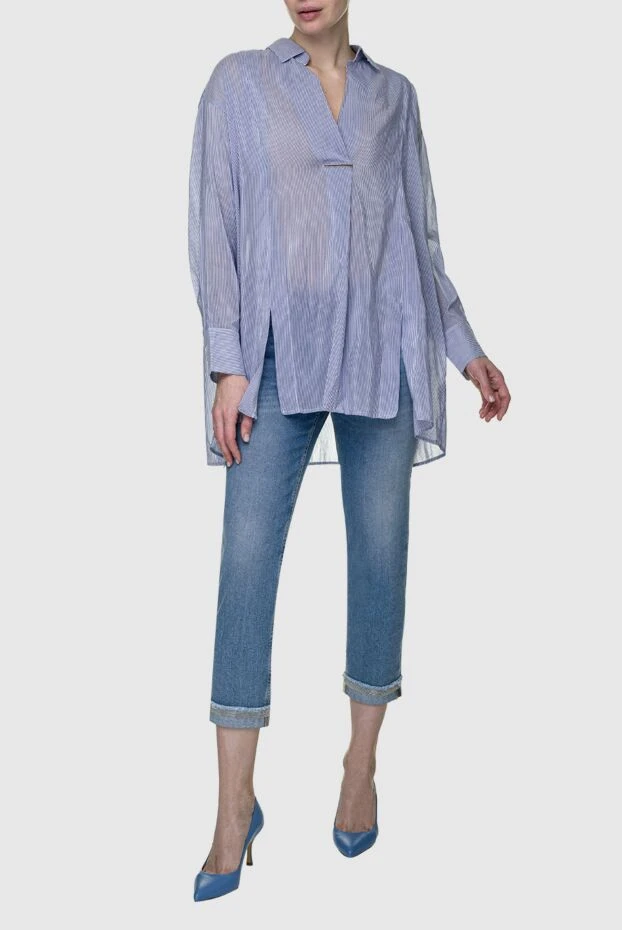 Panicale woman blue cotton and silk blouse for women buy with prices and photos 156560 - photo 2