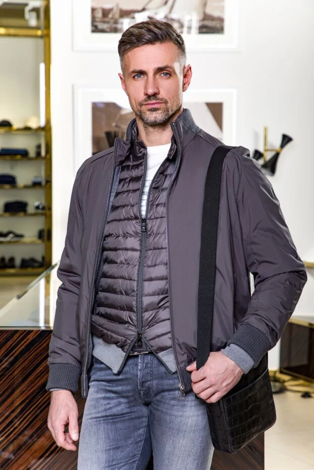 Куртка из нейлона и кашемира серая мужская - фото 2