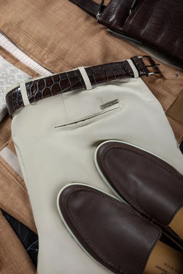 Stefano Ricci штани з бавовни та еластану бежеві чоловічі 156880 - фото 2