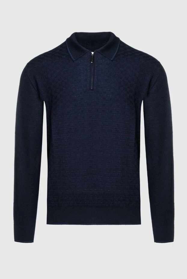 Поло с длинным рукавом из шелка и кашемира синее мужское - фото 1