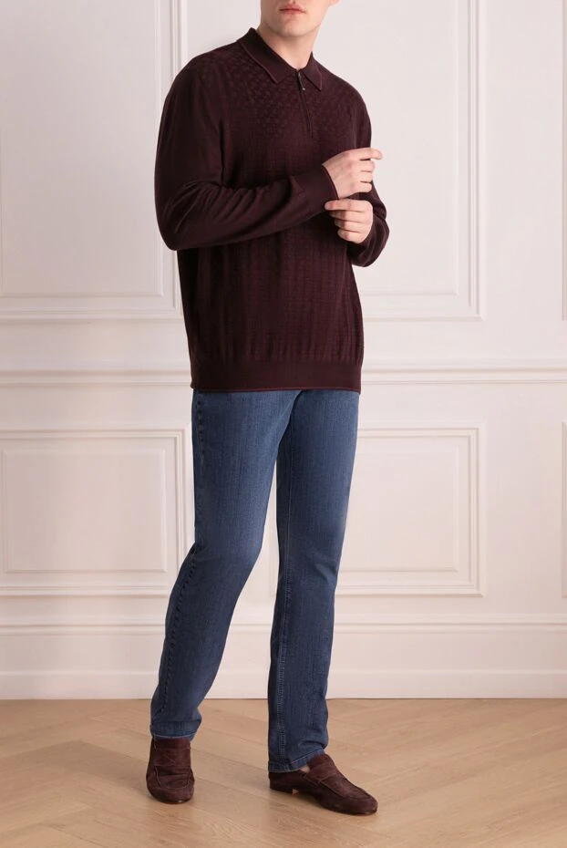 Stefano Ricci long-sleeved polo from silk and cashmere burgundy for men 156914 - photo 2