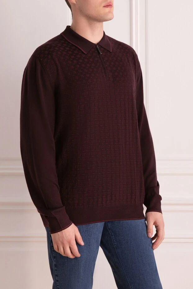Stefano Ricci long-sleeved polo from silk and cashmere burgundy for men 156914 - photo 3