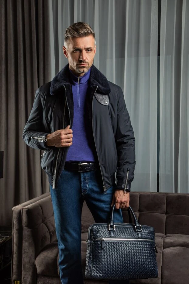 Троєр на блискавці із вовни синій чоловічий - фото 2